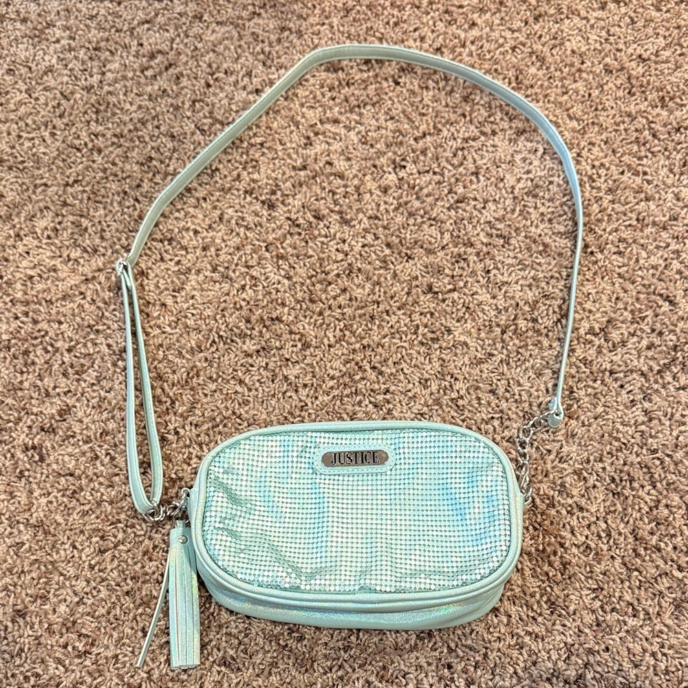 Justice Iridescent Mint Green Crossbody Bag